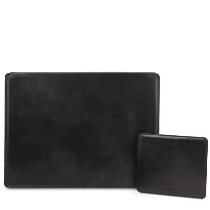 Sottomano da scrivania con ribalta e tappetino per mouse in pelle Nero