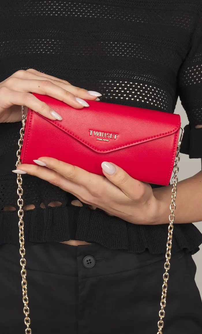 Mini pochette twinset con patta e logo, colore rosso