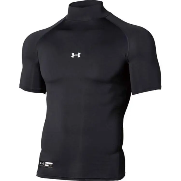 Under Armour T-shirt a Maniche Corte Raglan da Baseball Monocolore con Logo a Collo Alto Slim Fit Uomo Top Nero 1358642-001 3XL