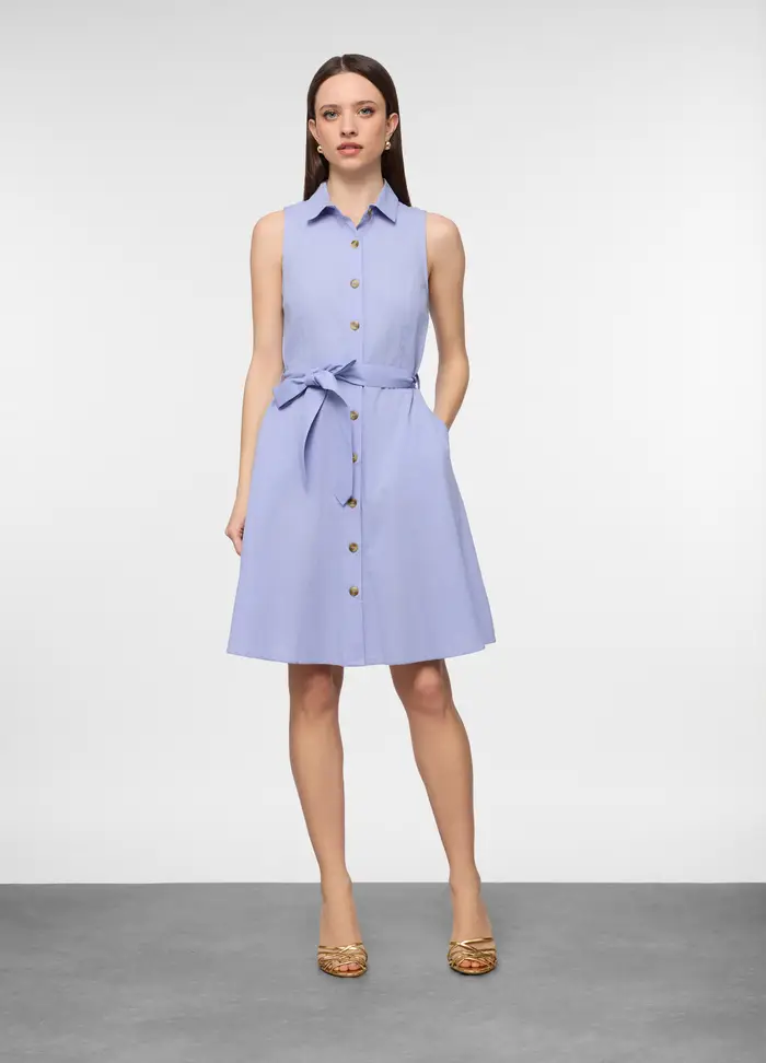 Abito Corto Misto Lino Donna, Azzurro cielo