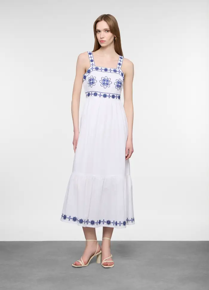 Abito Lungo In Puro Cotone Donna, Bianco