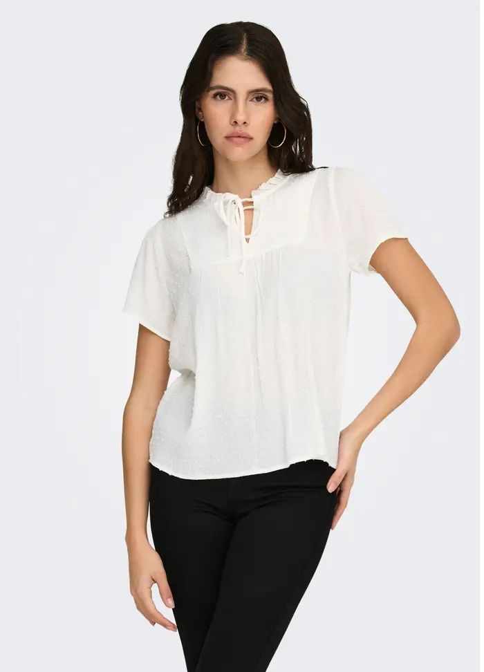 Blusa Loose Fit Con Scollo A V, Unisex, Bianco