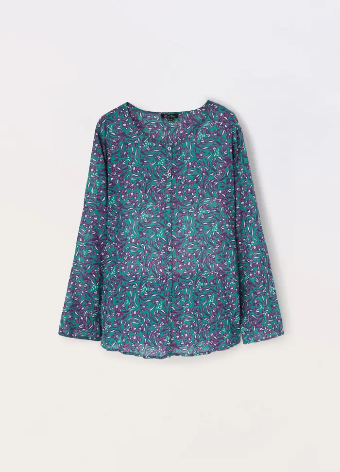 Camicia Misto Cotone Donna Curvy, Verde menta