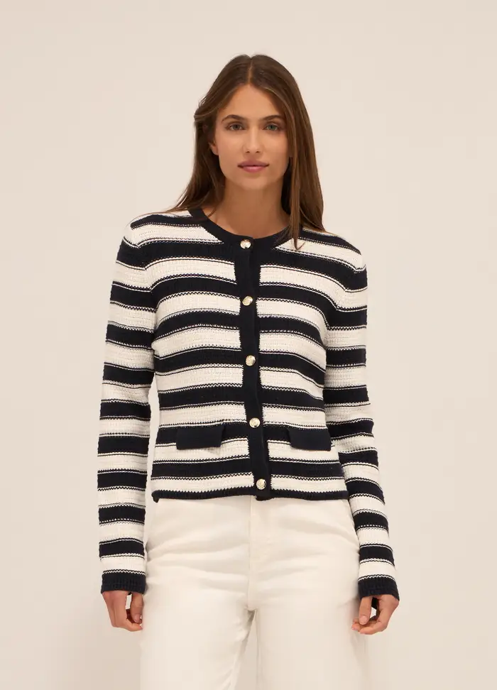 Cardigan Tricot In Puro Cotone Donna, Blu scuro