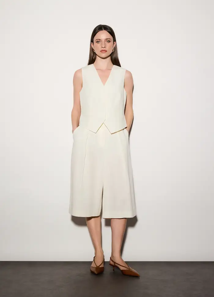 Gilet Misto Lino Donna, Unisex, Bianco panna