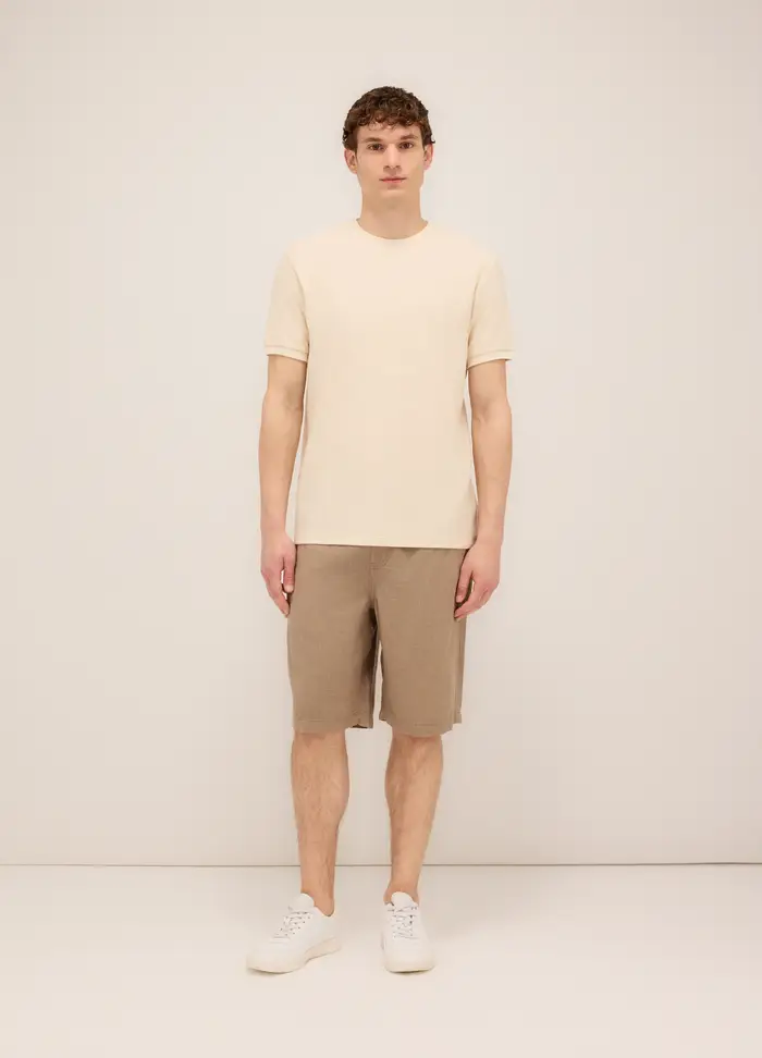 UPIM HB Bermuda Pied-de-poule In Viscosa E Lino Uomo, Marrone chiaro