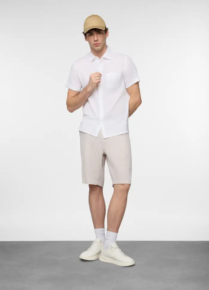 UPIM HB Bermuda Relaxed Fit In Misto Cotone E Lino Uomo, Bianco sporco