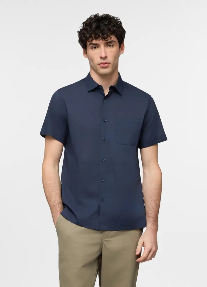 UPIM HB Camicia A Maniche Corte Con Collo Classico In Cotone Uomo, Blu scuro