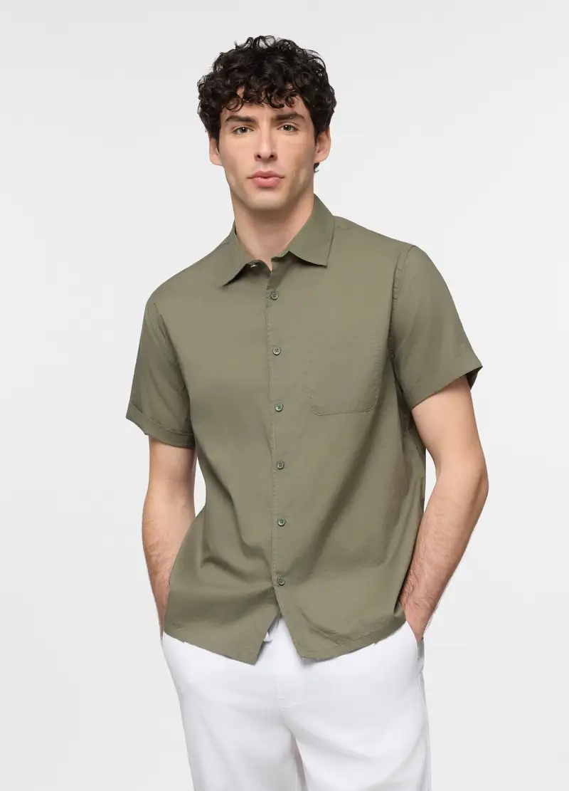 UPIM HB Camicia A Maniche Corte Con Collo Classico In Cotone Uomo, Verde muschio
