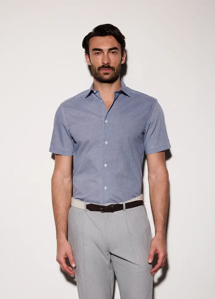 UPIM HB Camicia A Maniche Corte Con Micromotivo Uomo, Azzurro oxford