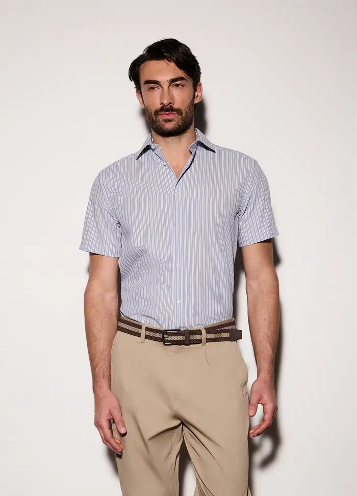 UPIM HB Camicia A Maniche Corte Con Stampa Uomo, Bianco/Azzurro