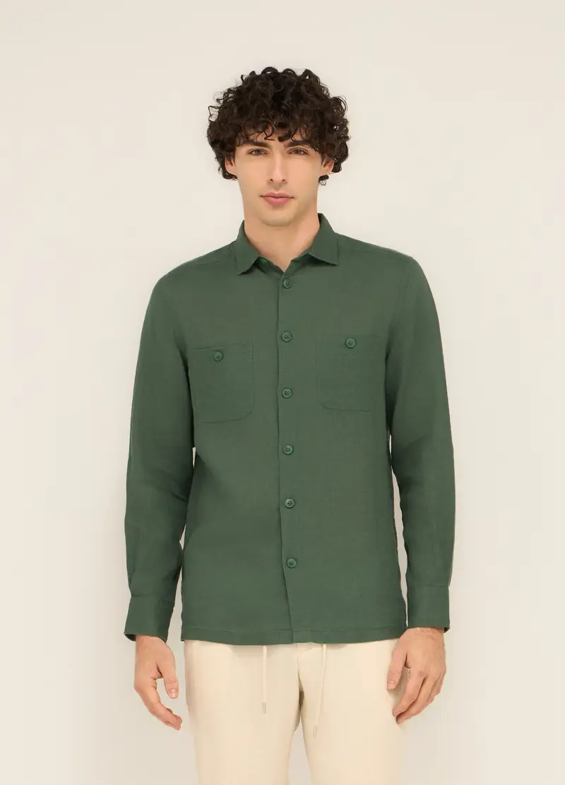 UPIM HB Camicia Con Taschini In Puro Lino Uomo, Verde scuro