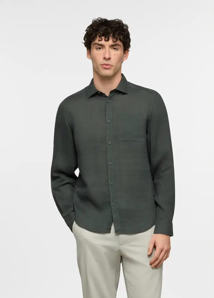 UPIM HB Camicia Regular Fit Con Colletto Classico In Lino Uomo, Grigio antracite