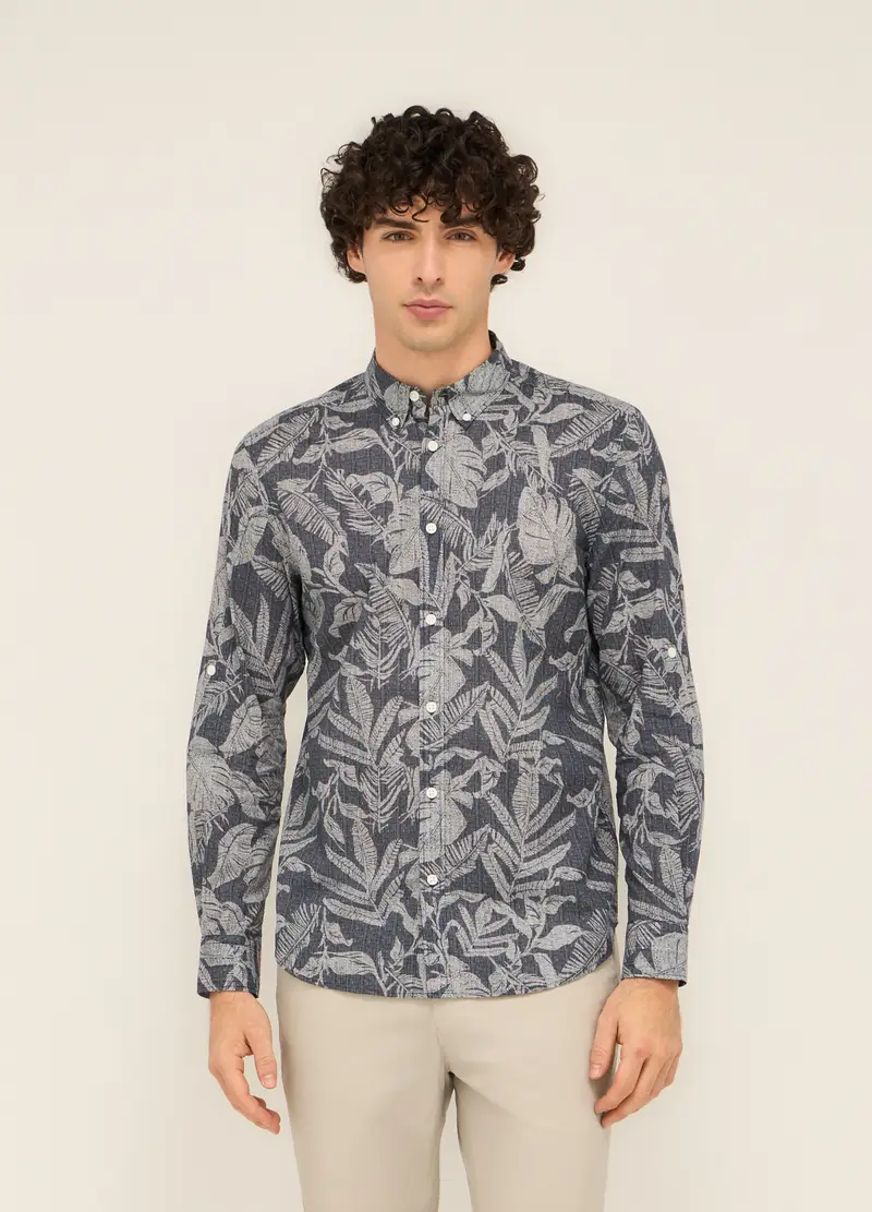 UPIM HB Camicia Regular Fit In Cotone A Fantasia Uomo, Azzurro oxford