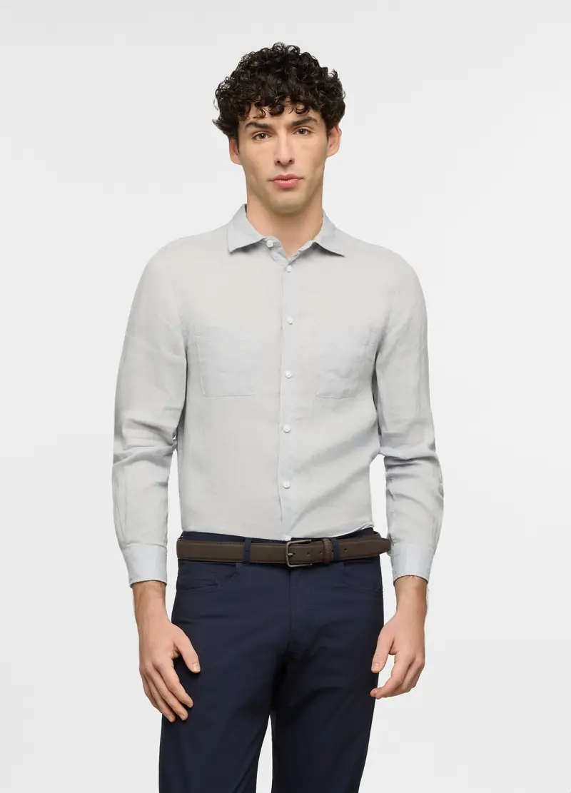 UPIM HB Camicia Regular Fit In Lino Con Collo Classico E Doppia Tasca Uomo, Grigio cenere