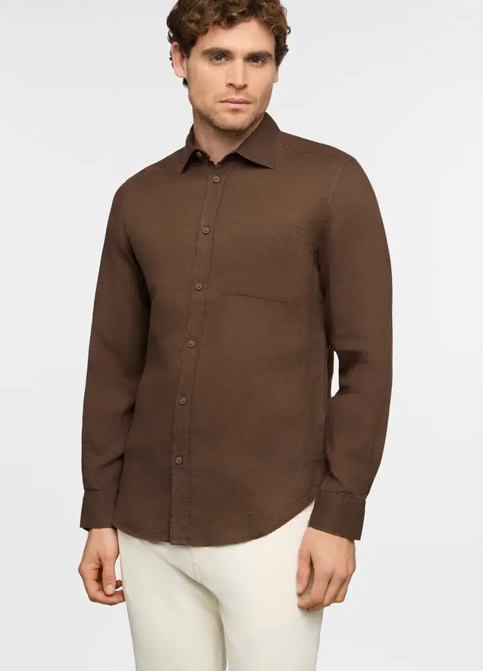 UPIM HB Camicia Regular Fit In Lino Uomo, Marrone cioccolato