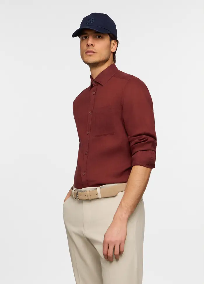 UPIM HB Camicia Regular Fit In Lino Uomo, Rosso bordeaux