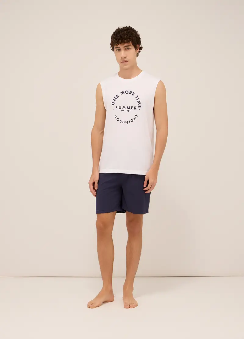 UPIM HB Pigiama Corto Con Canottiera In Puro Jersey Di Cotone Uomo, Bianco/Blu