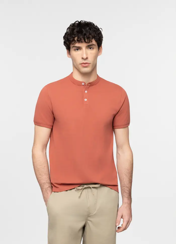 Polo A Maniche Corte Con Collo Coreano Uomo, Arancione papaya