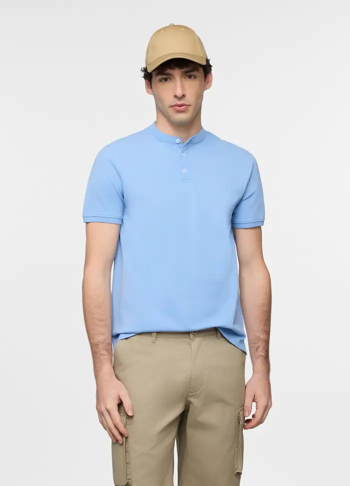UPIM HB Polo A Maniche Corte Con Collo Coreano Uomo, Azzurro