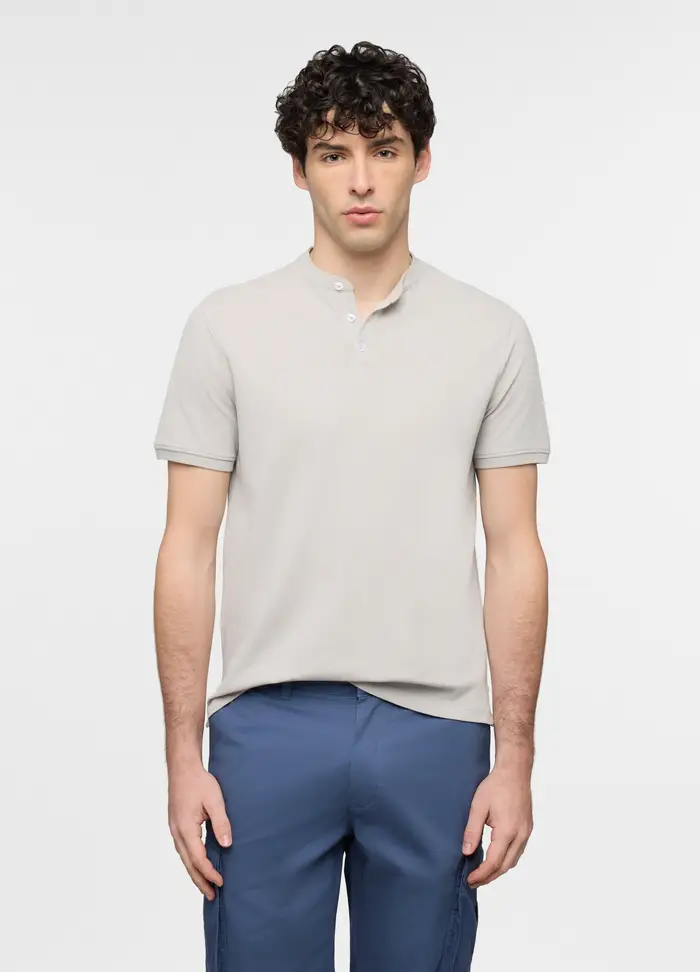 Polo A Maniche Corte Con Collo Coreano Uomo, Grigio cenere