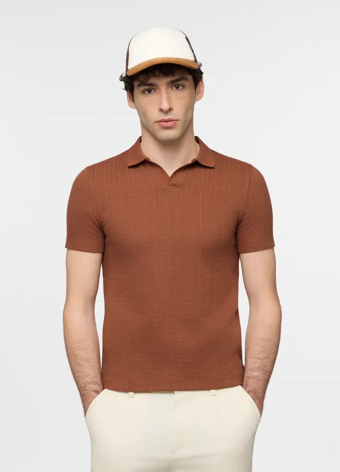 UPIM HB Polo A Maniche Corte In Misto Cotone A Costine Uomo, Marrone tabacco