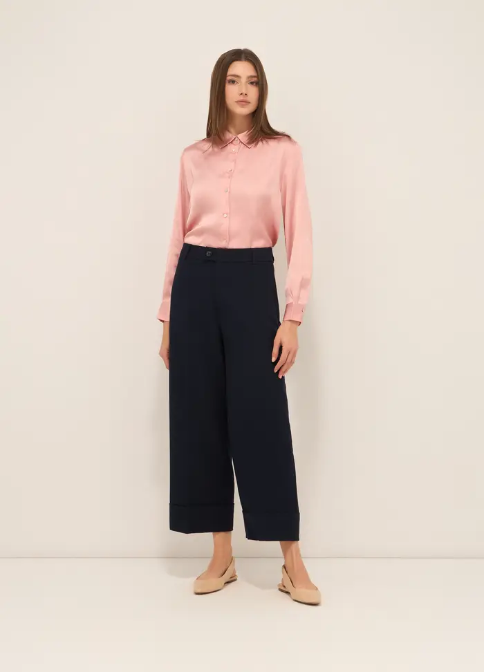 Pantaloni In Misto Viscosa Donna, Blu navy