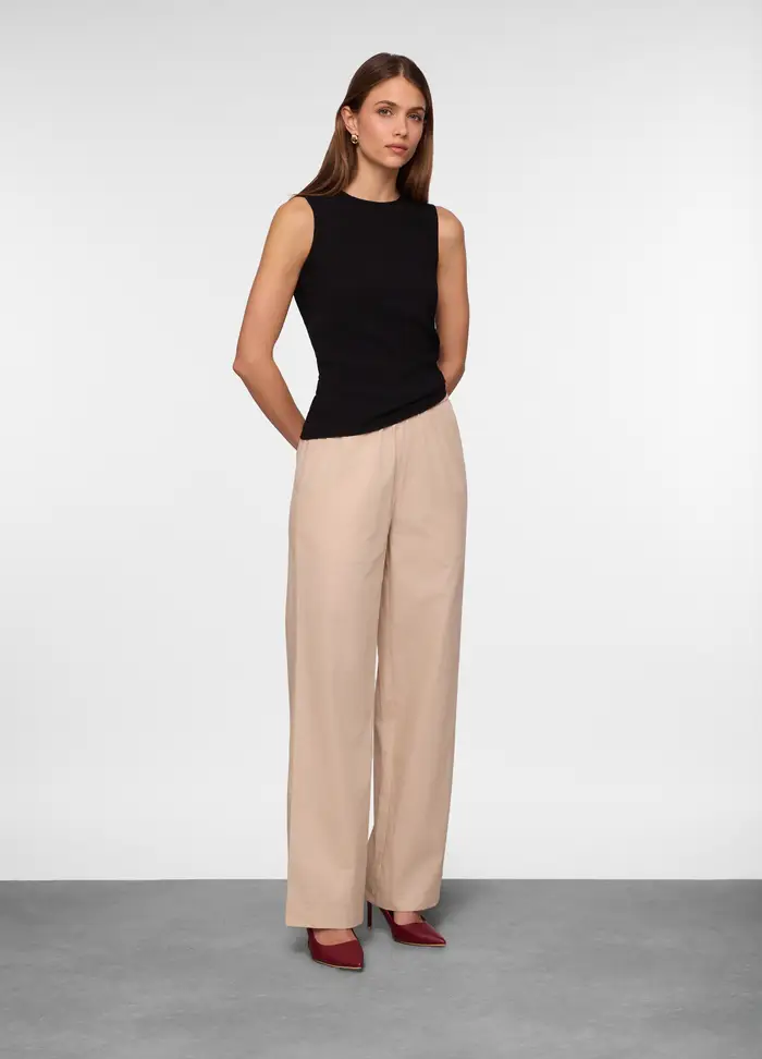 Pantaloni In Popeline Di Puro Cotone Donna, Beige chiaro