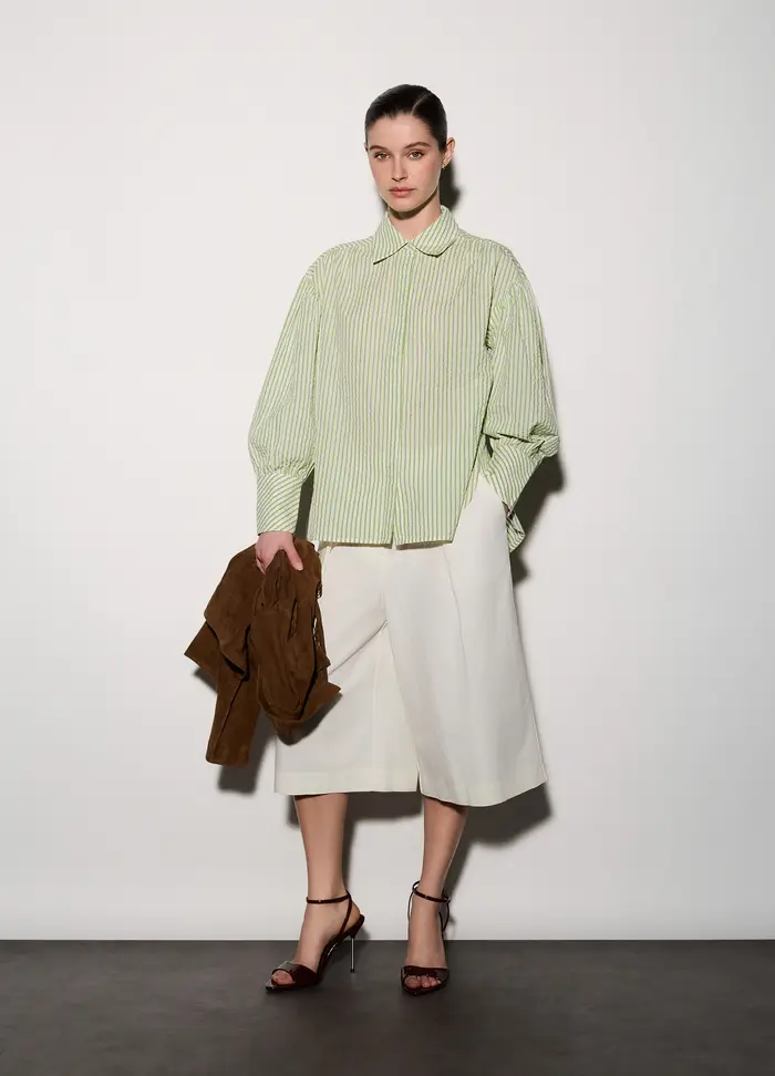 Pantaloni Over Fit Misto Lino Donna, Unisex, Bianco gesso