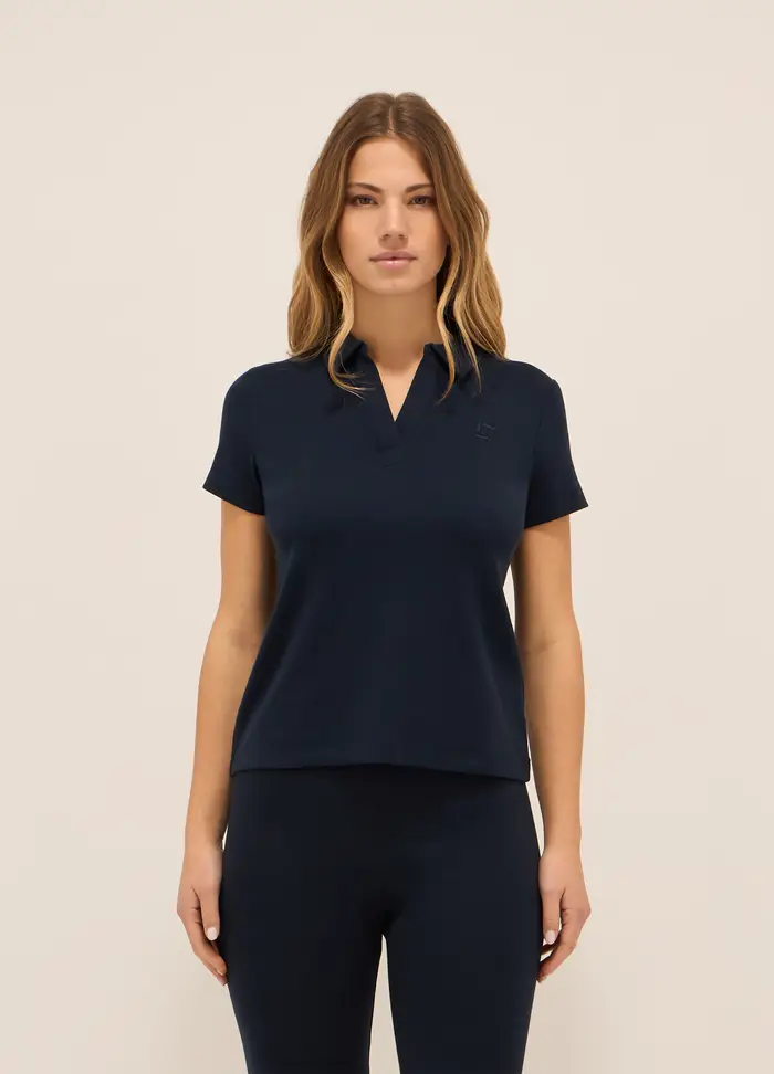 Polo In Cotone Stretch Donna, Blu navy