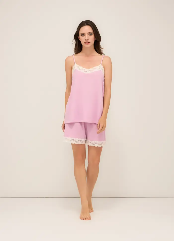 Set Pigiama Corto In Jersey Di Puro Cotone Donna, Rosa chiaro