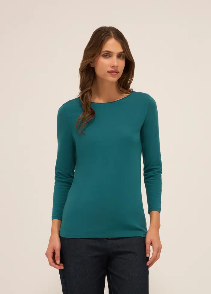 T-shirt In Cotone Stretch Donna, Verde smeraldo