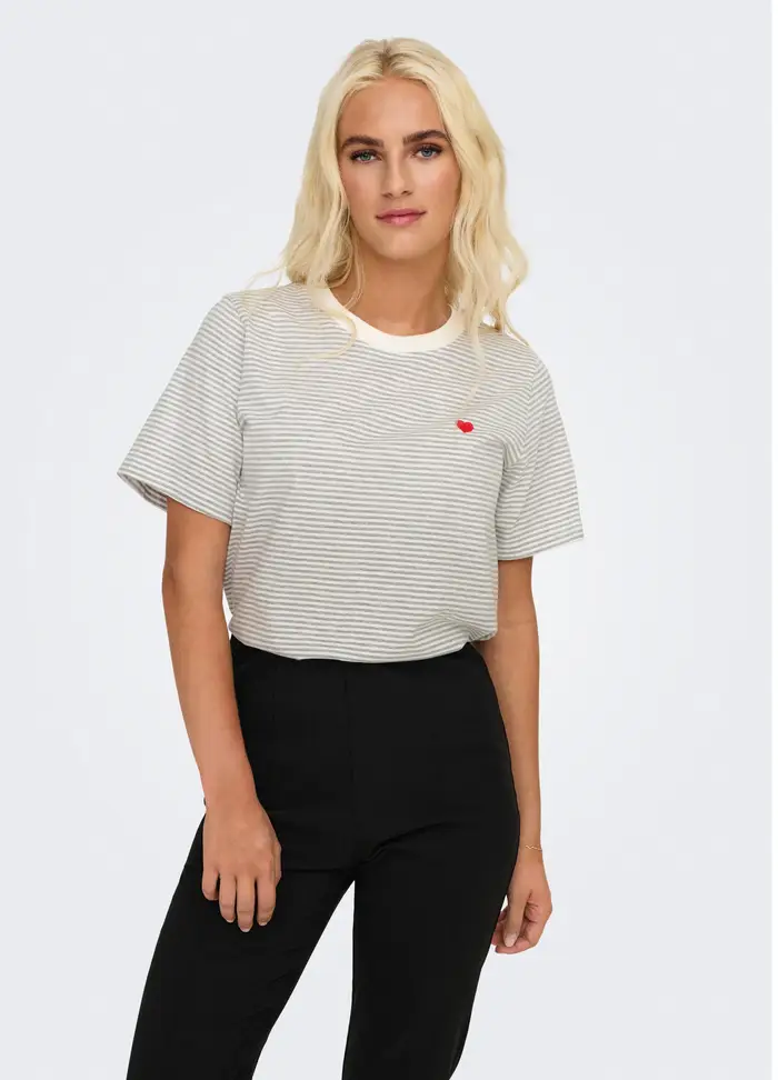 T-shirt Regular Fit, Donna, Bianco/Grigio