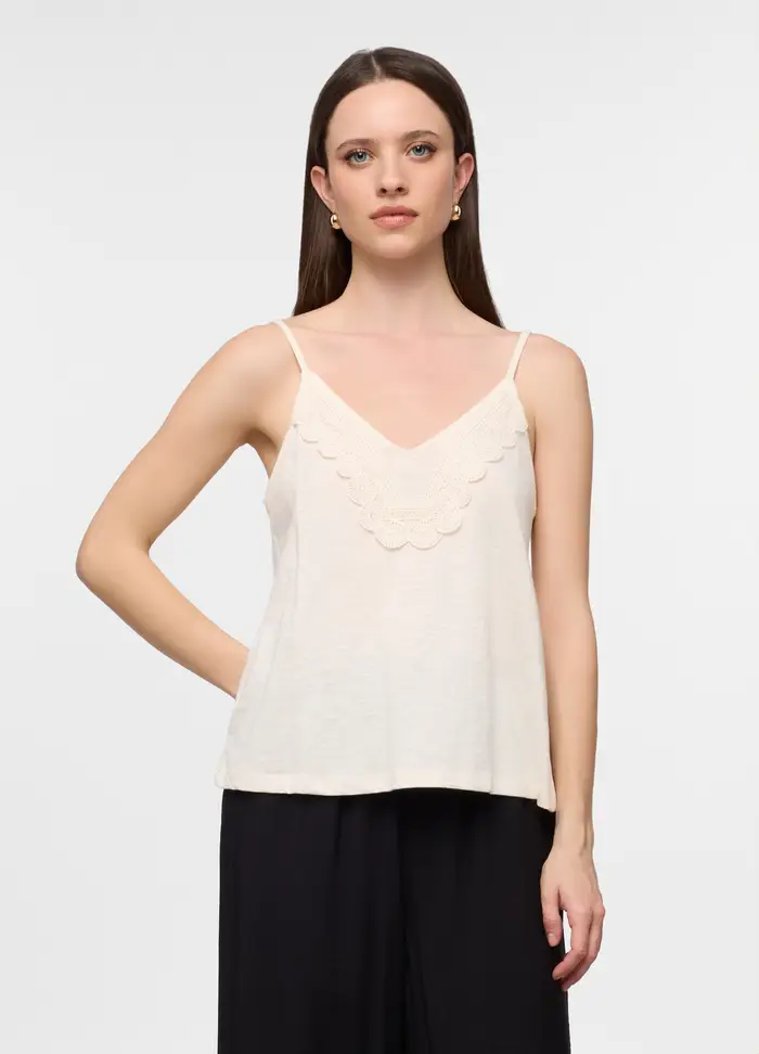 Top Con Scollo A V Donna, Bianco panna