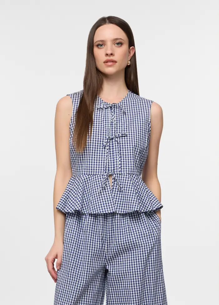 Top Girocollo In Popeline Donna, Bianco/Blu