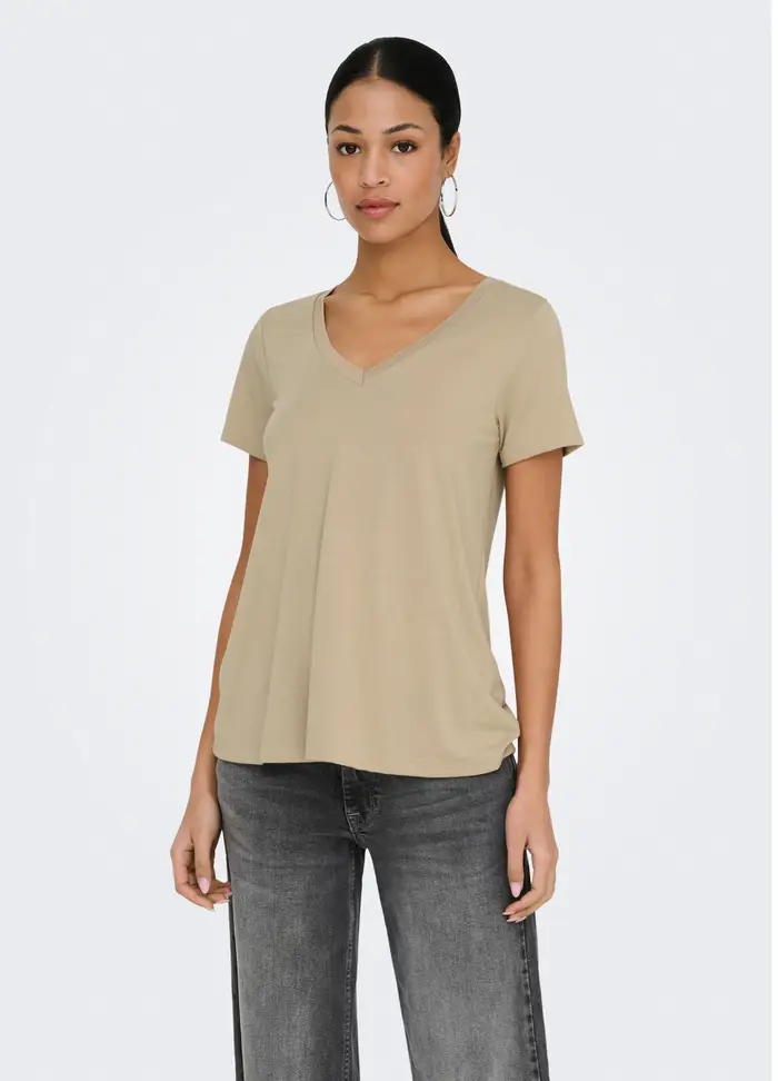 Top Regular Fit Con Scollo A V, Unisex, Marrone khaki
