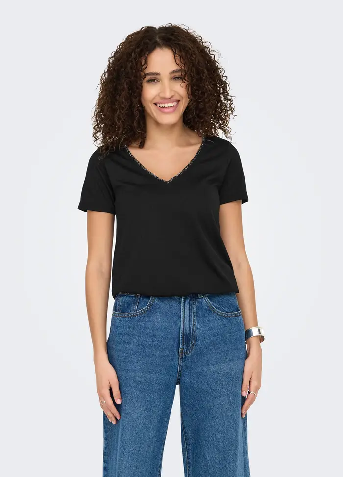 Top Regular Fit Con Scollo A V, Unisex, Nero