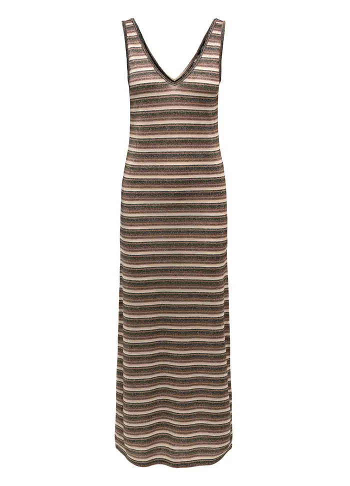 Vestito Lungo Con Scollo A V, Unisex, Marrone beige