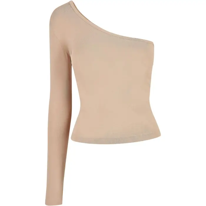 Maglietta asimmetrica a maniche lunghe donna taglie forti Urban Classics Beige
