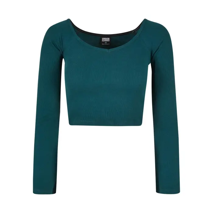 Maglietta da donna a maniche lunghe con scollo a V e costine corte Urban Classics GT Bleu