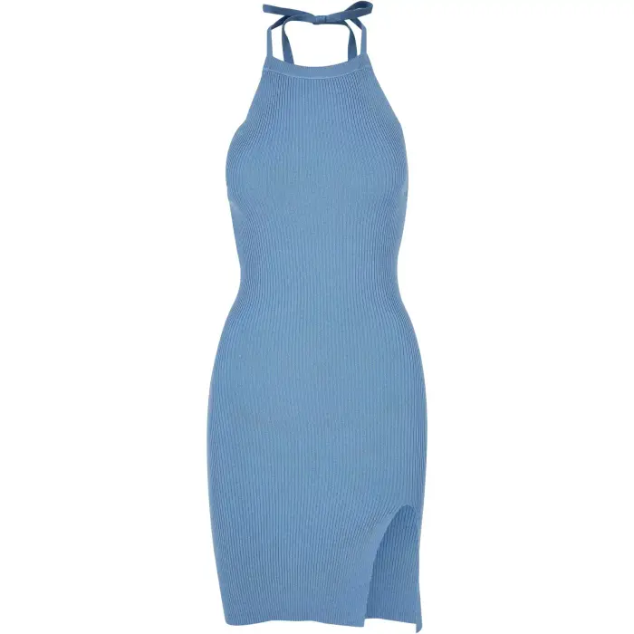 Vestito a portafoglio da donna in maglia a coste Urban Classics Bleu
