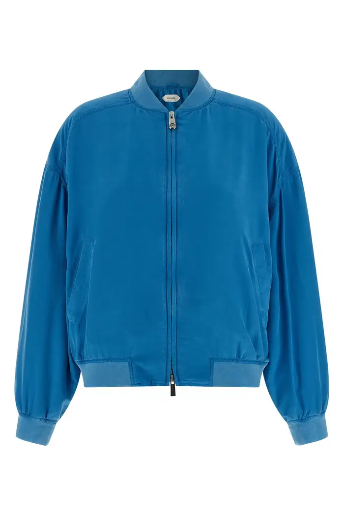 VERSACE Blouson Popeline Di Seta Azzurro