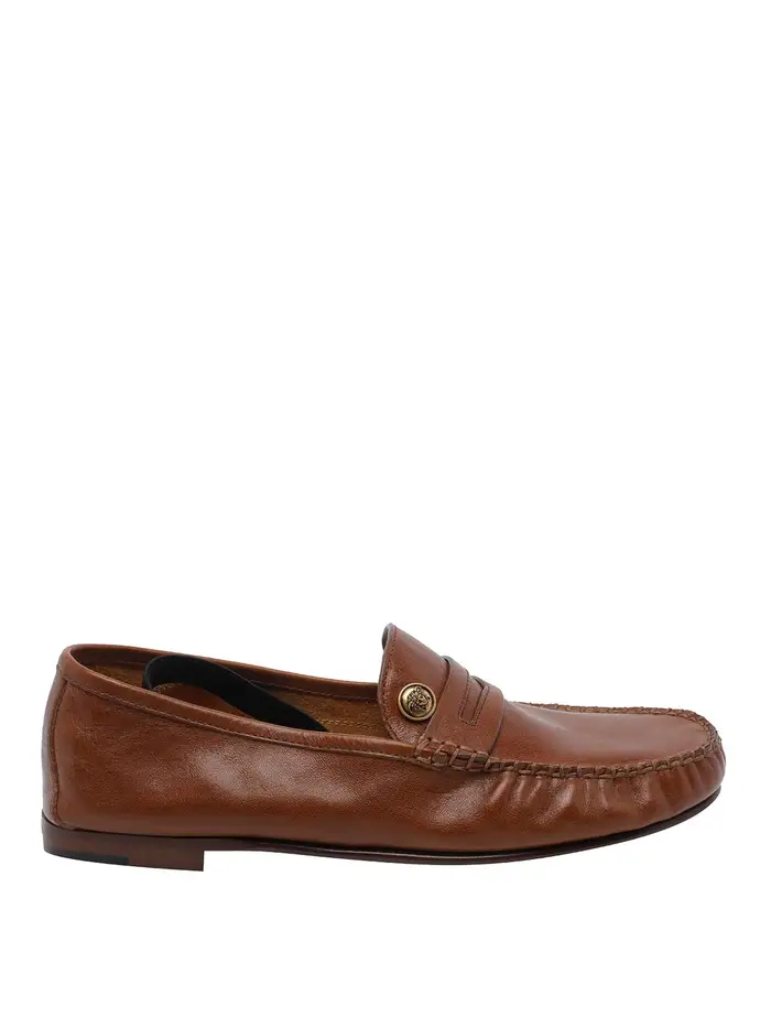 Versace Mocassini in Pelle Rovere Guanto Marrone