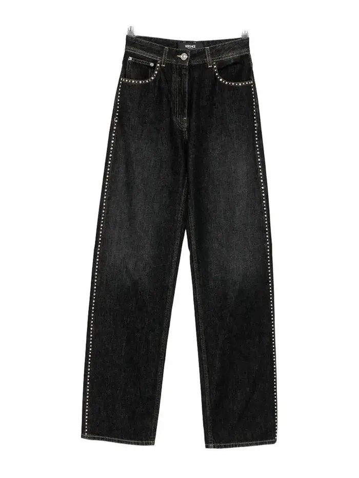 Versace Pantaloni In Denim Con Borchie Nero