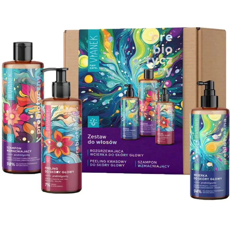 Vianek Kit prebiotico per capelli - balsamo 150 ml + peeling acido 150 ml + shampoo 300 ml