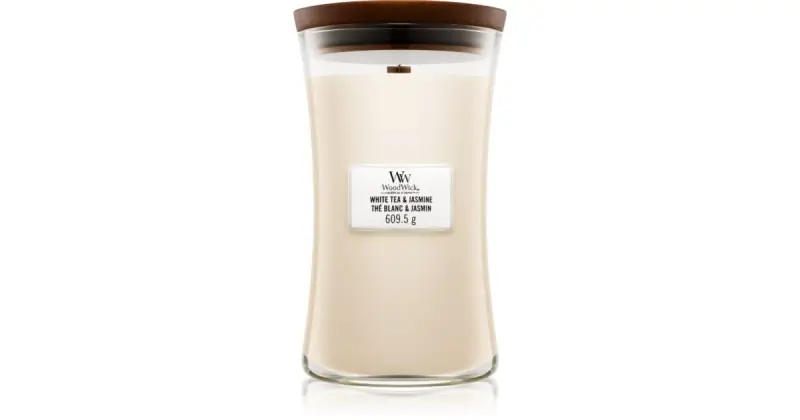 Woodwick Hourglass Candles White Tea & Jasmine - Candela Profumata