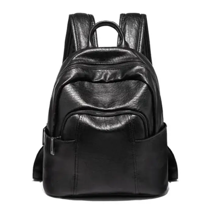 Zaino da donna semplice in pelle di alta qualità Zaino in pelle Tendenza moda Giovane Tempo libero Borsa da viaggio nero