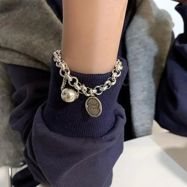 Braccialetto a sfera Goodluck Brand in argento sterling 925, donna, retrò, punk, moda, temperamento, accessori per gioielli, regalo per coppia