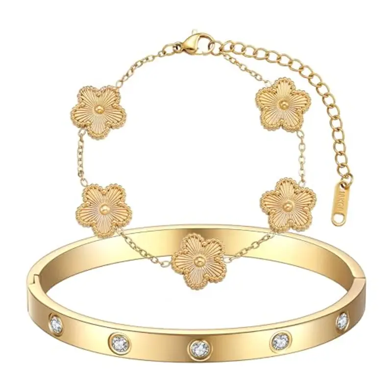 XFSRG Bracciale Donna Oro Elegante Design Floreale Acciaio Inossidabile per Ogni Occasione (Laser Gold)