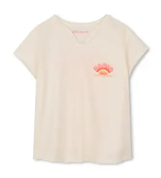 Zadig & Voltaire per ragazza X60530 T-shirt beige Cuore in fiamme (16años= 176cm), Casual, Cotone, Manica corta, moda per bambini